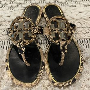 Tory Burch Miller Snakeskin Leather Sandals, 7